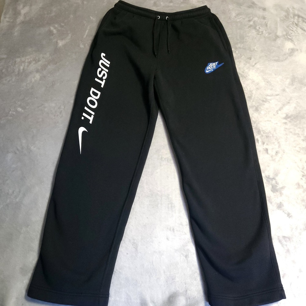 Nike Mens Club Fleece Open Hem Pants Black Just Do It Logo Size Medium M